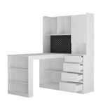 Bureau d'angle en L de 46 pouces avec étagère et tiroirs pour bureau à domicile, chambre à coucher, salle de lecture