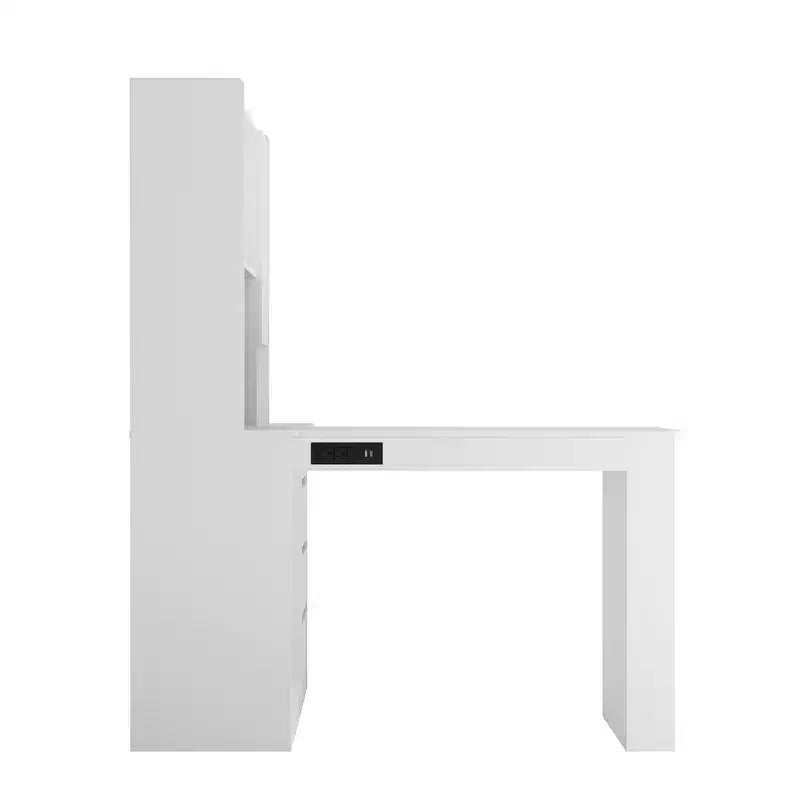 46 Inch L-Shaped Corner Desk with Bookshelf and Drawers for Home Office, Bedroom, Reading Room
