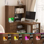 Bureau d'angle en L de 46 pouces avec étagère et tiroirs pour bureau à domicile, chambre à coucher, salle de lecture