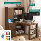 Bureau d'angle en L de 46 pouces avec étagère et tiroirs pour bureau à domicile, chambre à coucher, salle de lecture