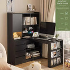 Bureau d'angle en L de 46 pouces avec étagère et tiroirs pour bureau à domicile, chambre à coucher, salle de lecture