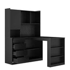 Bureau d'angle en L de 46 pouces avec étagère et tiroirs pour bureau à domicile, chambre à coucher, salle de lecture