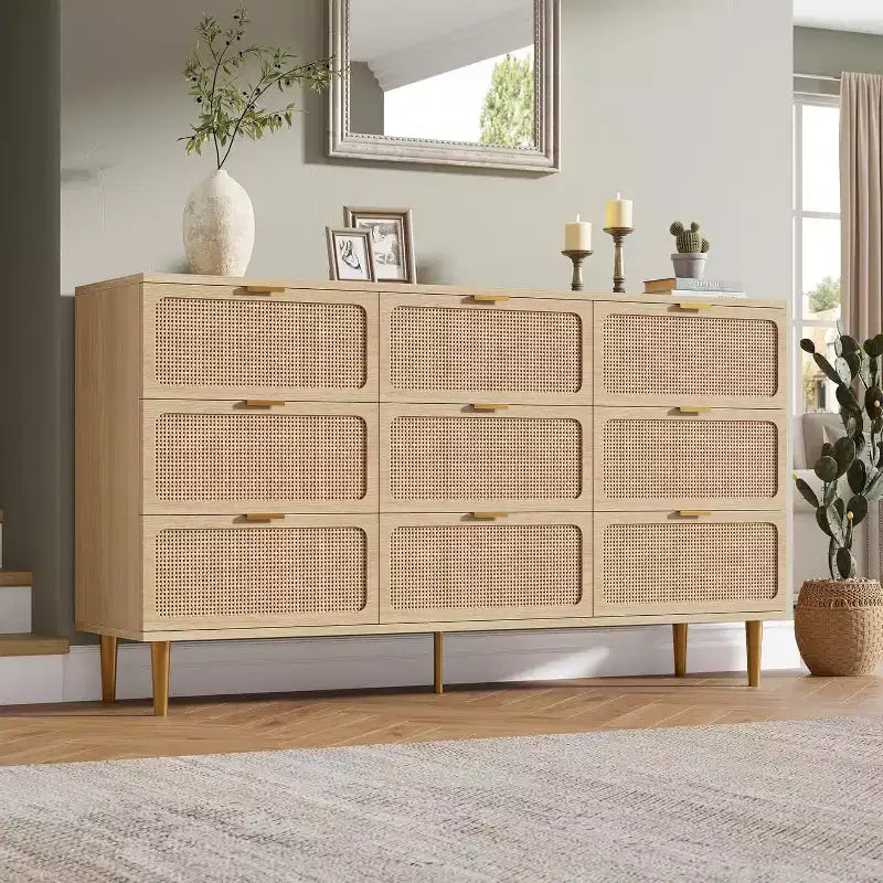 9-Drawer Wooden Dresser with Storage Drawers for Bedroom and Living Room