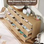 Commode en bois à 9 tiroirs avec tiroirs de rangement pour chambre et salon