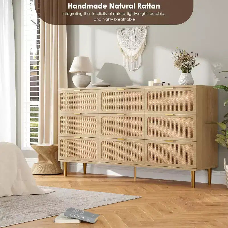 9-Drawer Wooden Dresser with Storage Drawers for Bedroom and Living Room