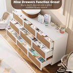 Commode en bois à 9 tiroirs avec tiroirs de rangement pour chambre et salon