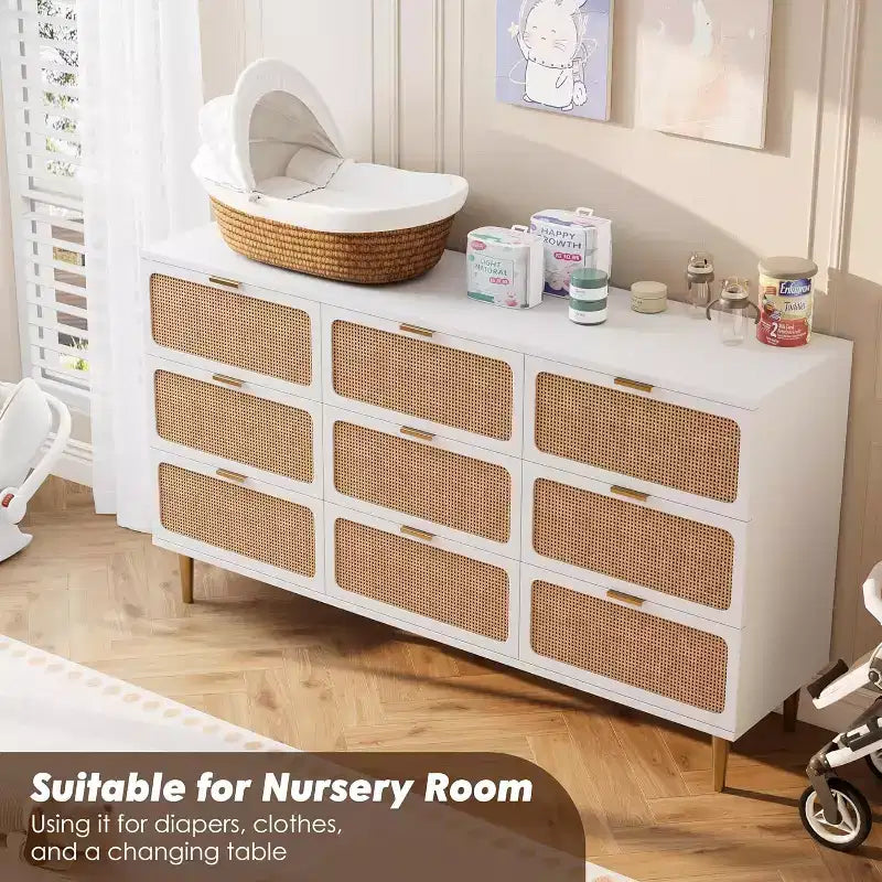 9-Drawer Wooden Dresser with Storage Drawers for Bedroom and Living Room
