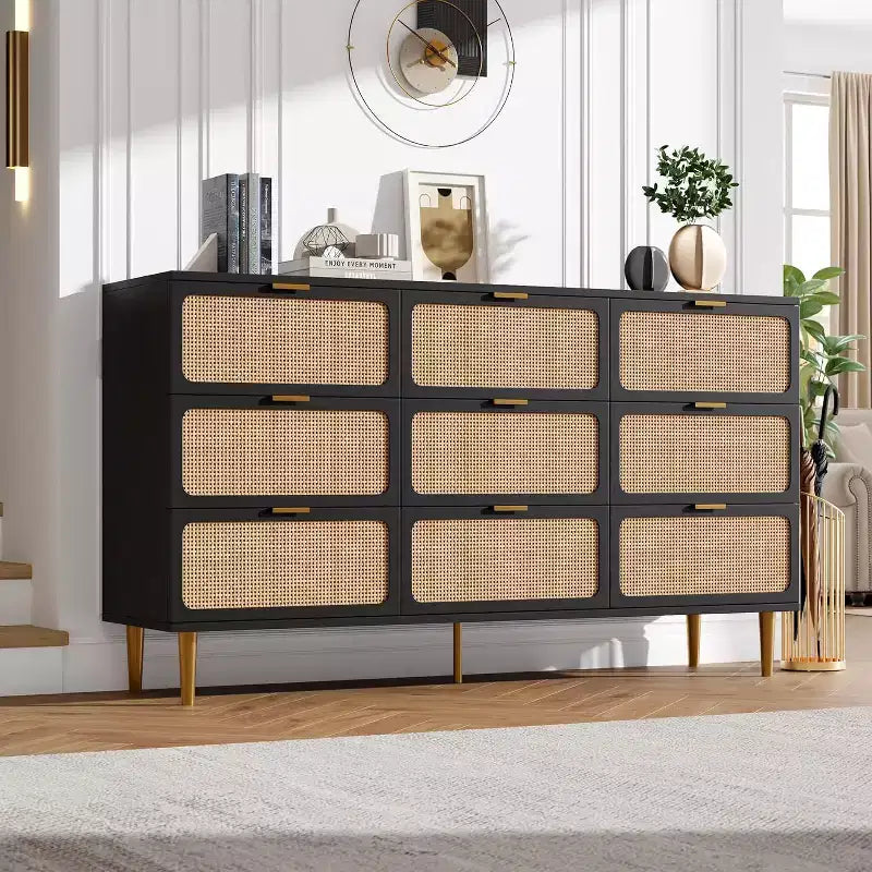 9-Drawer Wooden Dresser with Storage Drawers for Bedroom and Living Room