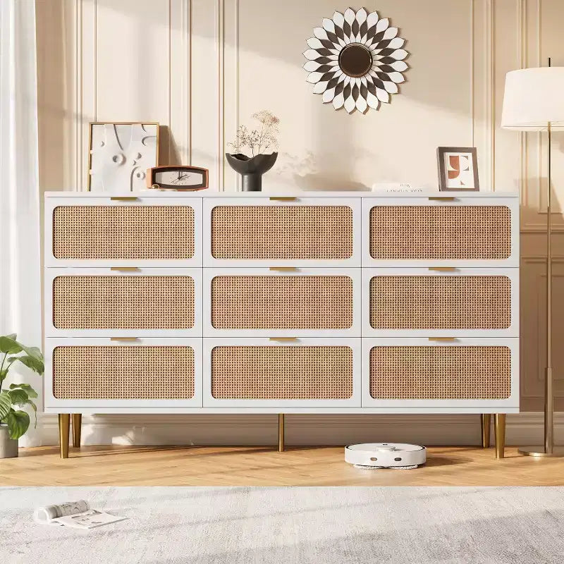 9-Drawer Wooden Dresser with Storage Drawers for Bedroom and Living Room