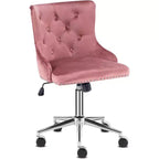 VINGLI Velvet Office Chair - Modern Upholstered Desk Chair with Adjustable Height, Tilting Mechanism, and Rolling Wheels - Pink
