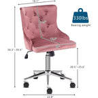 Fauteuil de bureau en velours - Chaise de bureau moderne rembourrée avec hauteur réglable, mécanisme d'inclinaison et roulettes - Rose
