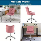Fauteuil de bureau en velours - Chaise de bureau moderne rembourrée avec hauteur réglable, mécanisme d'inclinaison et roulettes - Rose