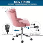 Fauteuil de bureau en velours - Chaise de bureau moderne rembourrée avec hauteur réglable, mécanisme d'inclinaison et roulettes - Rose