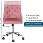 Fauteuil de bureau en velours - Chaise de bureau moderne rembourrée avec hauteur réglable, mécanisme d'inclinaison et roulettes - Rose
