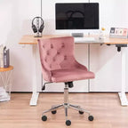 Fauteuil de bureau en velours - Chaise de bureau moderne rembourrée avec hauteur réglable, mécanisme d'inclinaison et roulettes - Rose
