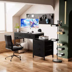 Besiost Corner Home Office Desk with File Drawers, Computer Desk with Charging Station