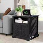 MUUEGM 24 Nightstand with Charging Station, Farmhouse End Table with 2 Drawers & Adjustable Shelf, Solid Wood Legs Bedside Table