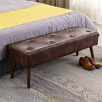 Banc ottoman de chambre à coucher de 112 cm, rembourré en similicuir avec pieds en bois pour salon/chambre à coucher/entrée