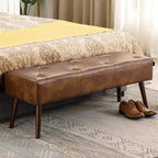 Banc ottoman de chambre à coucher de 112 cm, rembourré en similicuir avec pieds en bois pour salon/chambre à coucher/entrée
