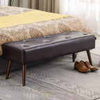 Banc ottoman de chambre à coucher de 112 cm, rembourré en similicuir avec pieds en bois pour salon/chambre à coucher/entrée