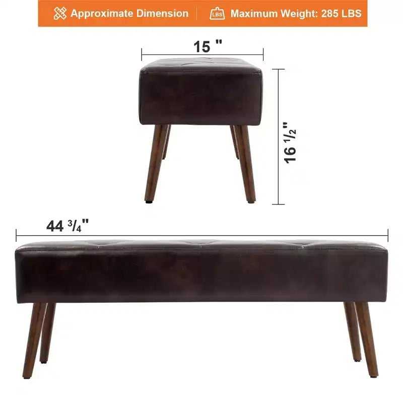 44 Inch Bedroom Ottoman Bench, Faux Leather Upholstered with Wooden Legs for Living Room/Bedroom/Entryway