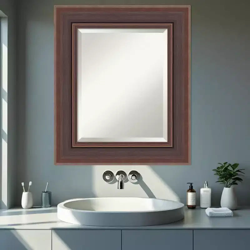 Brown Bronze Beveled Framed Bathroom Vanity Wall Mirror
