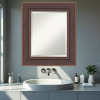 Miroir mural biseauté pour salle de bain, cadre bronze marron