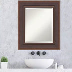 Miroir mural biseauté pour salle de bain, cadre bronze marron