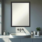 Miroir mural de salle de bain encadré en bois biseauté d'un demi-pouce