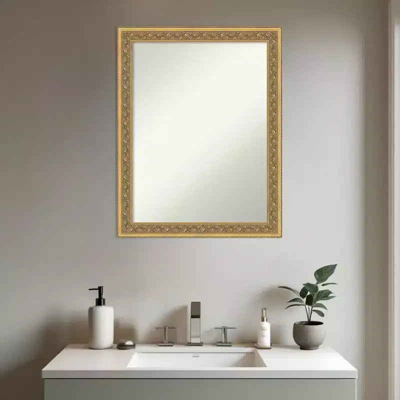 Dark Gold Non-Beveled Wood Framed Bathroom Vanity Wall Mirror