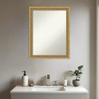 Miroir Mural de Salle de Bain Encadré de Bois Doré Foncé non Biseauté