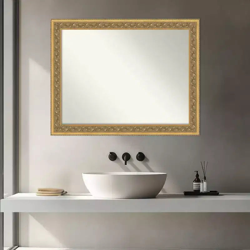 Dark Gold Non-Beveled Wood Framed Bathroom Vanity Wall Mirror