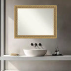 Miroir Mural de Salle de Bain Encadré de Bois Doré Foncé non Biseauté