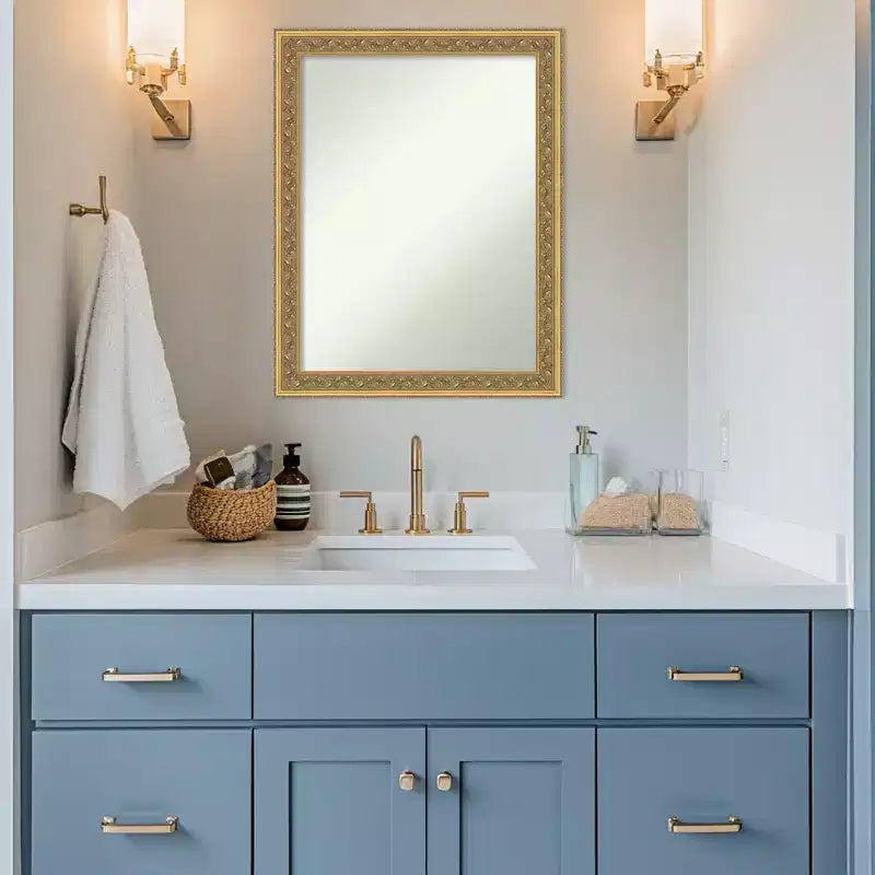 Dark Gold Non-Beveled Wood Framed Bathroom Vanity Wall Mirror