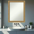 Miroir Mural de Salle de Bain Encadré de Bois Doré Foncé non Biseauté