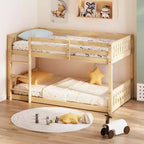 JOYMOR Low Twin Over Twin Bunk Bed for Kids/Junior, Wood Twin Bunk Bed Frame with Guardrails & Ladder for Boys Girls, Mattress Not Included