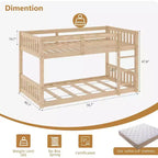 Lit superposé jumeau sur jumeau bas pour enfants, cadre de lit superposé en bois avec barrières de sécurité et échelle, matelas non inclus