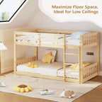 Lit superposé jumeau sur jumeau bas pour enfants, cadre de lit superposé en bois avec barrières de sécurité et échelle, matelas non inclus