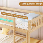 Lit superposé jumeau sur jumeau bas pour enfants, cadre de lit superposé en bois avec barrières de sécurité et échelle, matelas non inclus