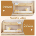 Lit superposé jumeau sur jumeau bas pour enfants, cadre de lit superposé en bois avec barrières de sécurité et échelle, matelas non inclus