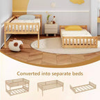 Lit superposé jumeau sur jumeau bas pour enfants, cadre de lit superposé en bois avec barrières de sécurité et échelle, matelas non inclus