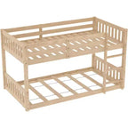 Lit superposé jumeau sur jumeau bas pour enfants, cadre de lit superposé en bois avec barrières de sécurité et échelle, matelas non inclus
