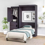 Murphy Bed with Wardrobe and Drawers, Cabinet Beds Foldable Wall Bed Frame for Guest Room Home Office, Gray