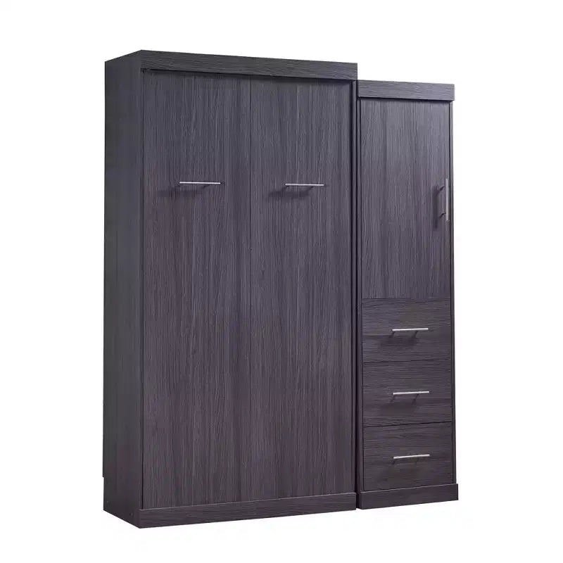 Foldable Wall Bed with Wardrobe and 3 Drawers, Space-Saving Fold-Away Bed Frame for Guest Room Home Office, Gray