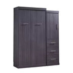 Lit mural pliant avec armoire et 3 tiroirs, cadre de lit escamotable peu encombrant pour chambre d'amis et bureau à domicile, gris
