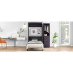 Lit mural pliant avec armoire et 3 tiroirs, cadre de lit escamotable peu encombrant pour chambre d'amis et bureau à domicile, gris