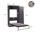Lit mural pliant avec armoire et 3 tiroirs, cadre de lit escamotable peu encombrant pour chambre d'amis et bureau à domicile, gris