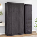 Lit mural pliant avec armoire et 3 tiroirs, cadre de lit escamotable peu encombrant pour chambre d'amis et bureau à domicile, gris