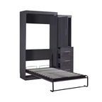 Lit mural pliant avec armoire et 3 tiroirs, cadre de lit escamotable peu encombrant pour chambre d'amis et bureau à domicile, gris
