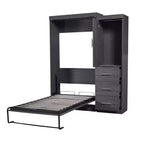 Lit mural pliant avec armoire et 3 tiroirs, cadre de lit escamotable peu encombrant pour chambre d'amis et bureau à domicile, gris